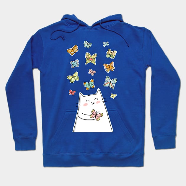 Cat and Butterflies Hoodie by HappyCatPrints